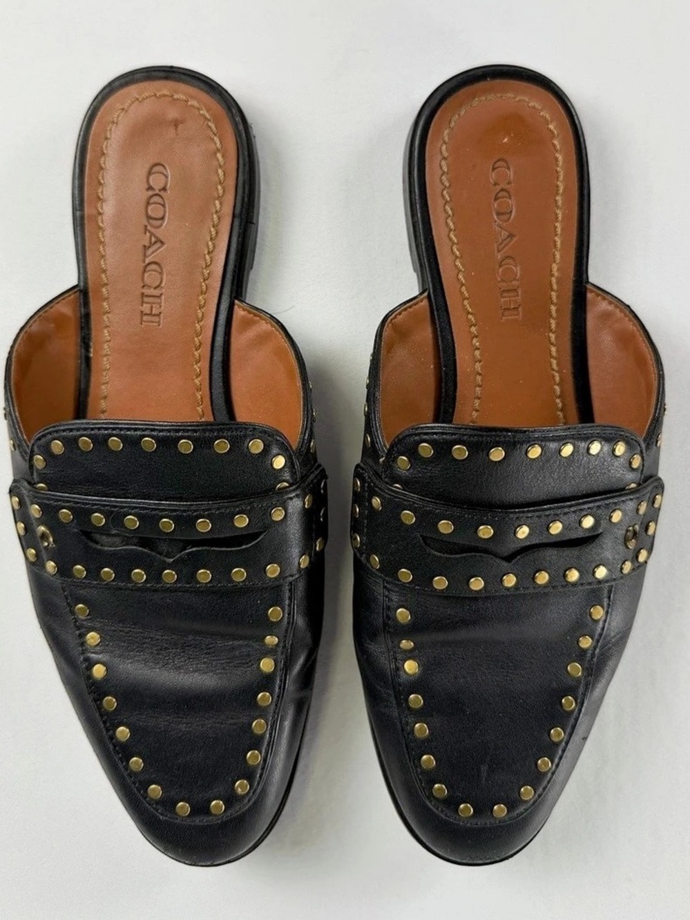 Soft and Comfortable -Casual Coach Studded Black Mules US 6
